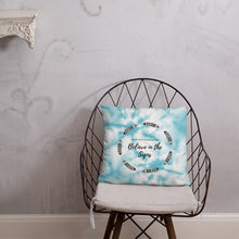 Load image into Gallery viewer, Blue Tie Dye Pillow with Feathers Gabby Petito Foundation