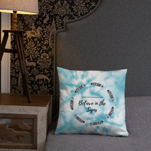 Load image into Gallery viewer, Blue Tie Dye Pillow with Feathers Gabby Petito Foundation
