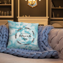 Load image into Gallery viewer, Blue Tie Dye Pillow with Feathers Gabby Petito Foundation