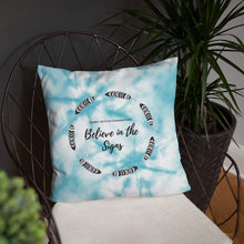 Load image into Gallery viewer, Blue Tie Dye Pillow with Feathers Gabby Petito Foundation