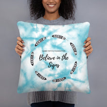 Load image into Gallery viewer, Blue Tie Dye Pillow with Feathers Gabby Petito Foundation
